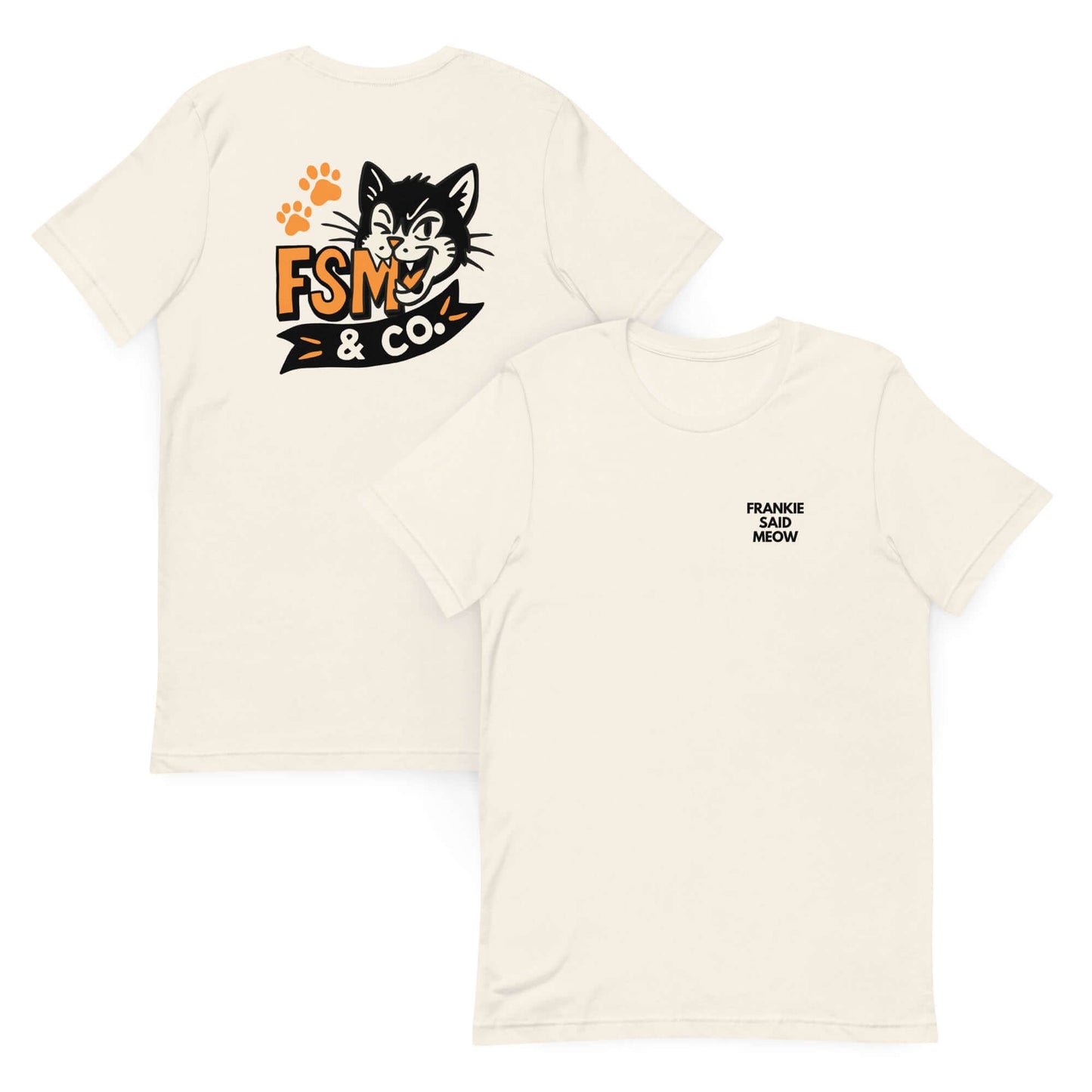 Vintage white graphic tee with Coqui chibi biting the FSM & Co. logo.
