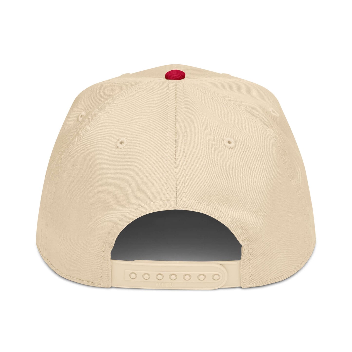 Cream and red 5-panel hat embroidered with slogan D.A.R.E. to Make That Booty Bounce