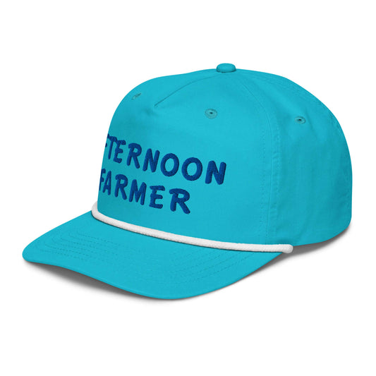 “Afternoon Farmer” embroidery on Frankie Said Meow’s turquoise rope hat