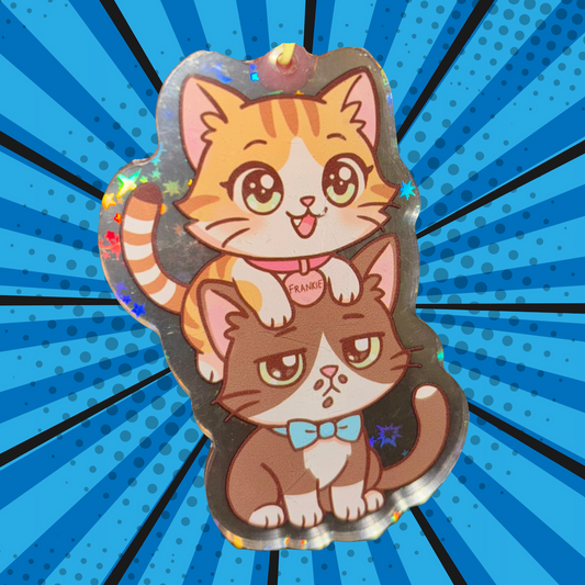 Cute chibi cat acrylic keychain with holographic stars