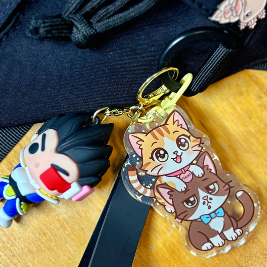 Cute chibi cat acrylic keychain with holographic stars