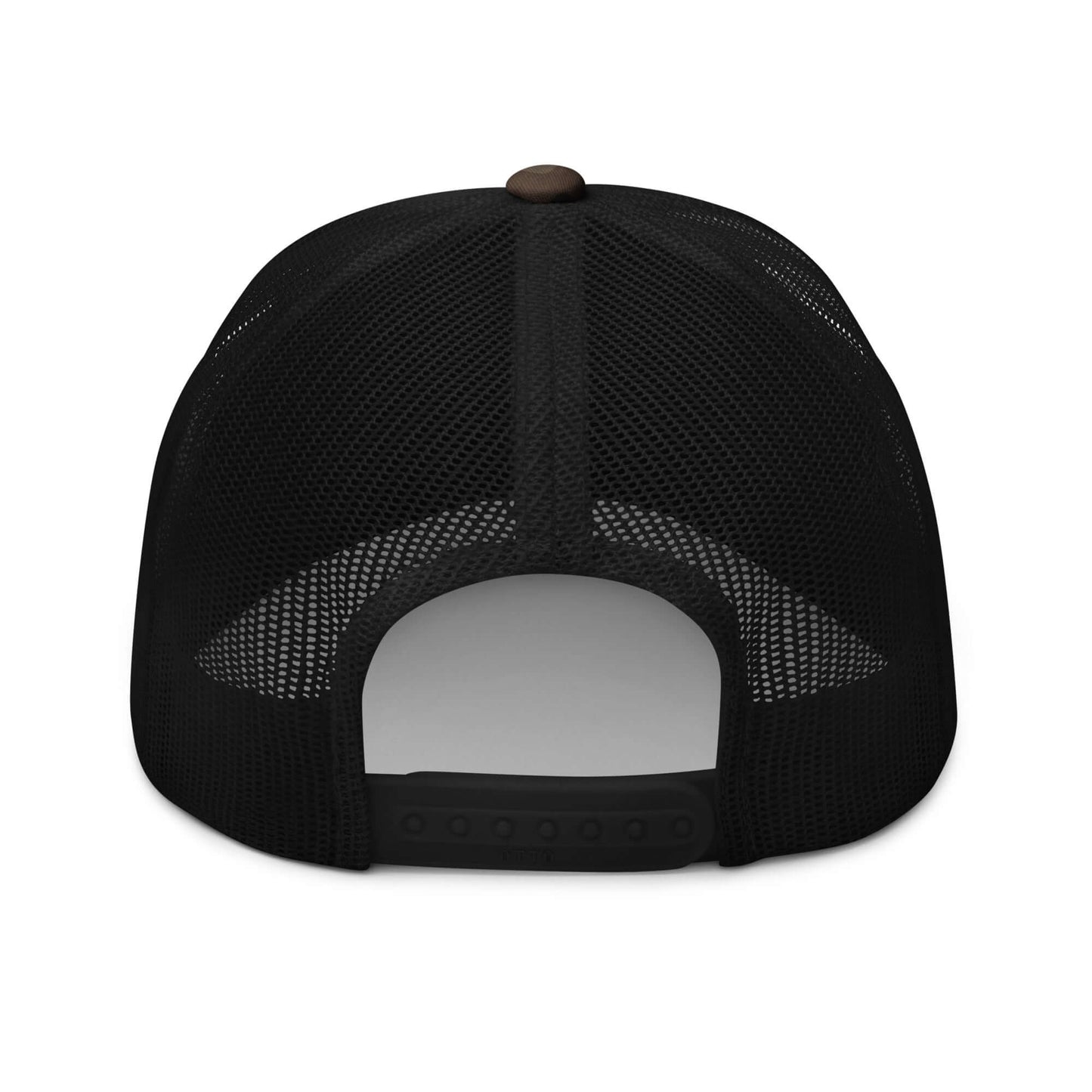 Frankie Said Meow camo trucker hat with “Fatherless Behavior” embroidered in orange