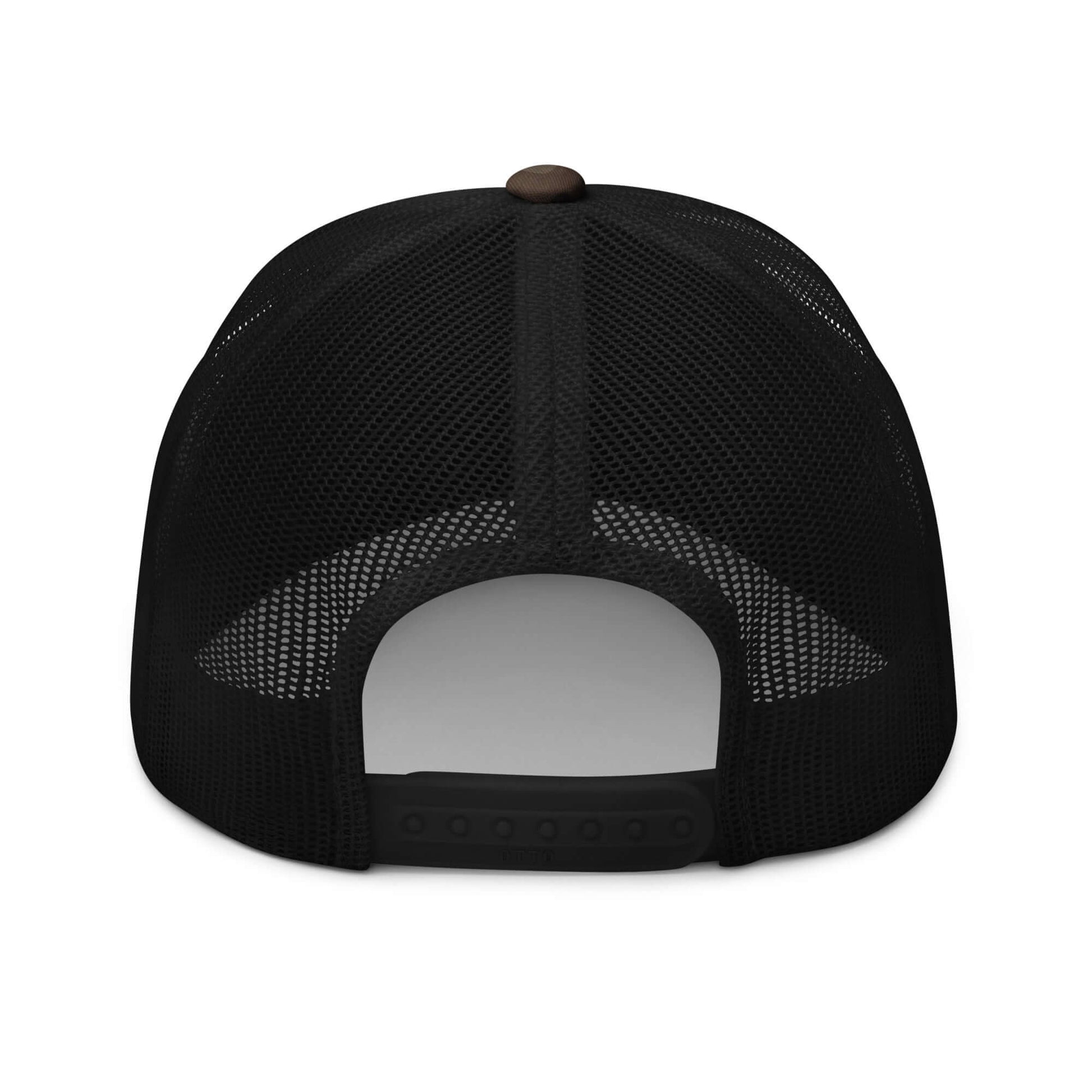 Frankie Said Meow camo trucker hat with “Fatherless Behavior” embroidered in orange