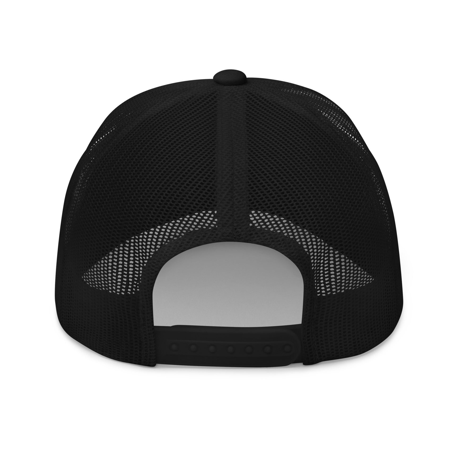Black trucker hat with embroidered text reading “I had something for this.” Frankie Said Meow