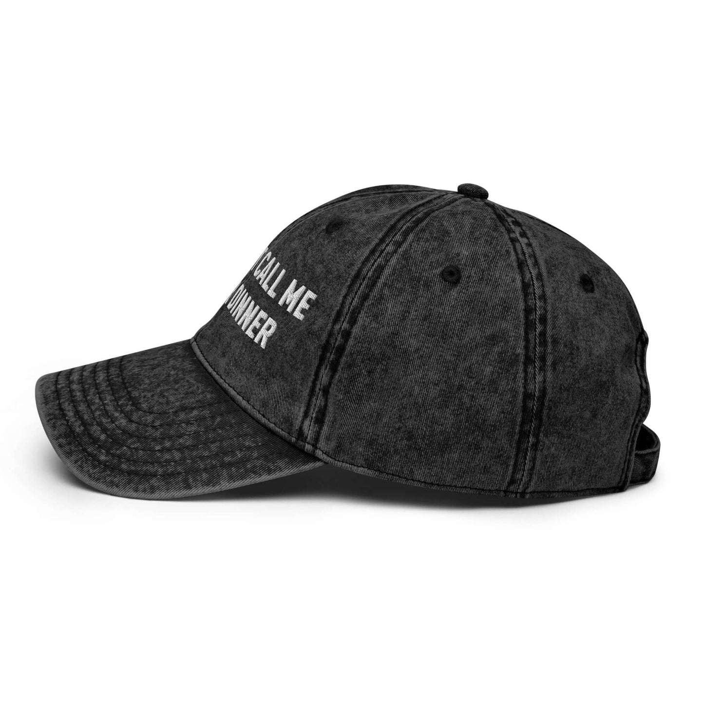 Frankie Said Meow "Just don't call me late for dinner" black denim dad hat