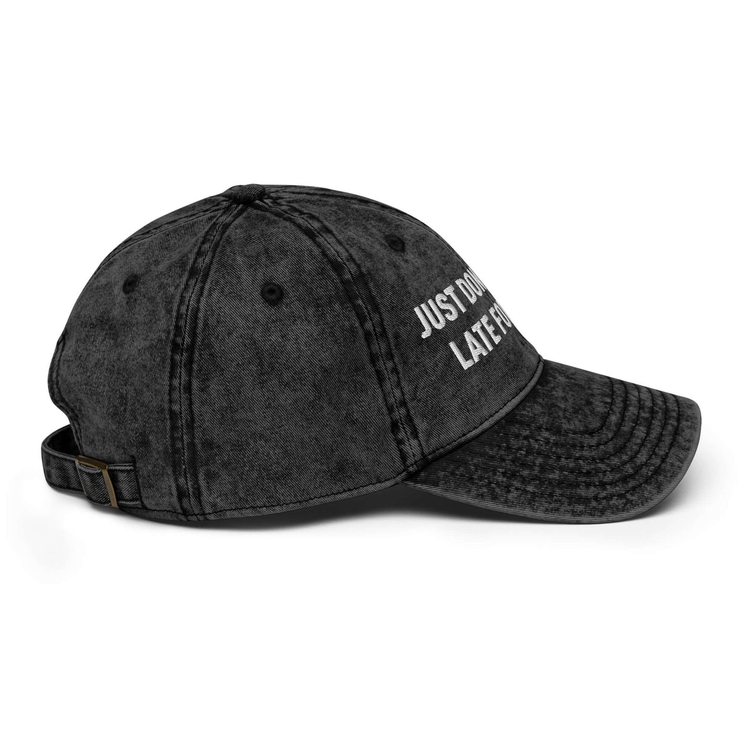 Frankie Said Meow "Just don't call me late for dinner" black denim dad hat