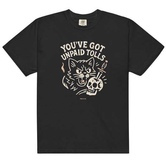 Coqui cat graphic "You've got unpaid tolls" comfort colors tee